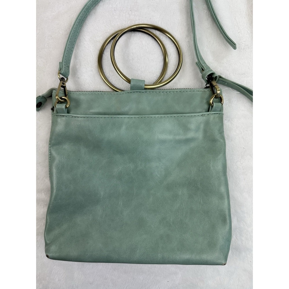 Susan Joy Vegan Leather Gold Ring Handle Bag Purse Zipper Strap Light Green - Picture 2 of 16